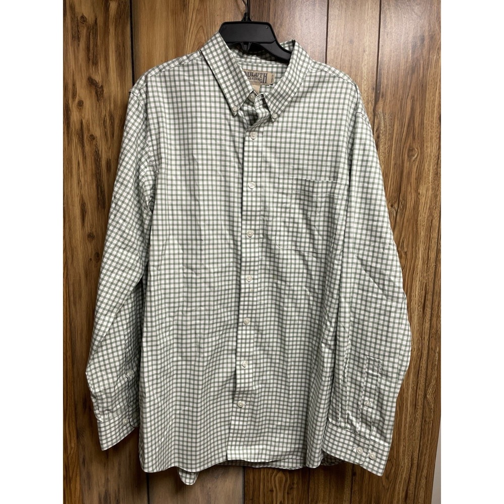Duluth‎ Trading Mens Button Down Shirt XL T Green Gingham Plaid Check Trim Fit